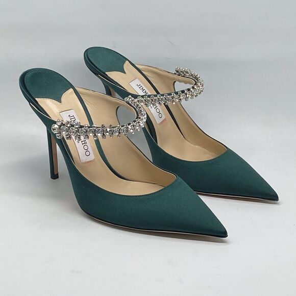Jimmy Choo Bing 100 Satin Mules With Crystal Strap size 40.5 - Picture 5 of 16